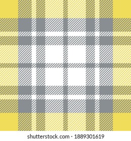 Checked pattern in grey, yellow, white. Seamless tartan plaid background for flannel shirt, blanket, throw, duvet cover, or other modern spring and summer fashion textile design. Striped texture.