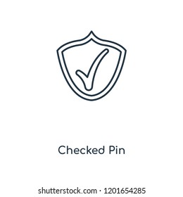 Checked Pin concept line icon. Linear Checked Pin concept outline symbol design. This simple element illustration can be used for web and mobile UI/UX.