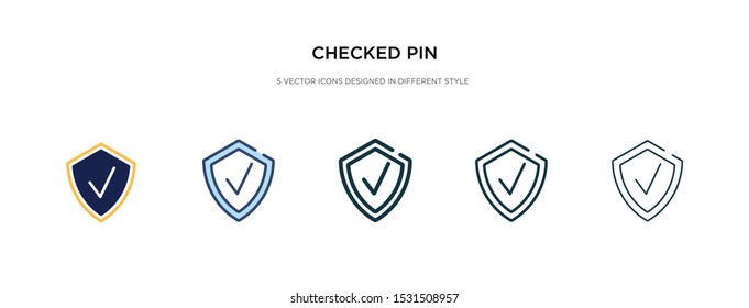 checked pin icon in different style vector illustration. two colored and black checked pin vector icons designed in filled, outline, line and stroke style can be used for web, mobile, ui