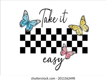 checked print with butterfly hand drawn