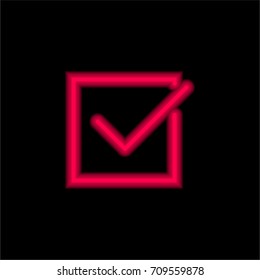 Checked red glowing neon ui ux icon. Glowing sign logo vector