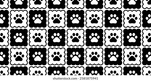 checked seamless pattern dog paw footprint cracker vector cartoon doodle tile background gift wrapping paper repeat wallpaper scarf isolated illustration design