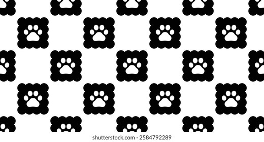checked seamless pattern dog paw footprint cracker vector cartoon doodle gift wrapping paper tile background repeat wallpaper scarf isolated illustration design