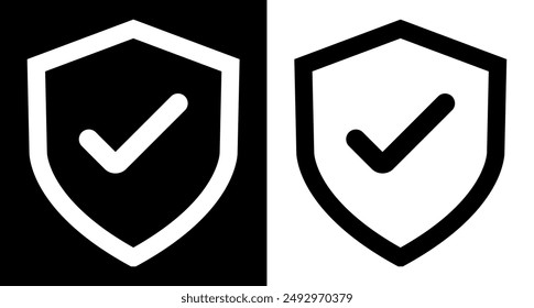 Signo marcado, icono de marca, icono de escudo, escudo con una marca de verificación en el concepto de icono de protección central, diseño de Vector de icono de marca de verificación, conjunto de iconos de escudo de seguridad, escudos de seguridad aislados