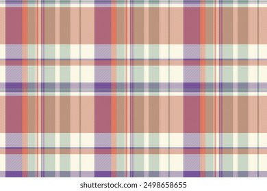 Checked tartan check textile, fibre texture vector fabric. Pure seamless pattern plaid background in red and old lace colors palette.