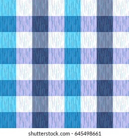 Checked, tartan, plaid or striped seamless pattern in white and blue colors. Vector illustration.