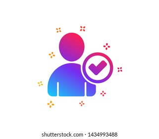 Checked User icon. Profile Avatar with Tick sign. Person silhouette symbol. Dynamic shapes. Gradient design identity confirmed icon. Classic style. Vector