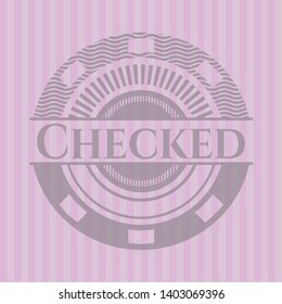 Checked vintage pink emblem. Vector Illustration. Detailed.