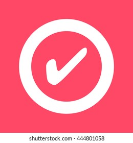 Checked white icon on magenta color background. Eps-10.