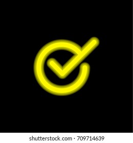 Checked yellow glowing neon ui ux icon. Glowing sign logo vector
