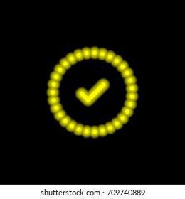 Checked yellow glowing neon ui ux icon. Glowing sign logo vector