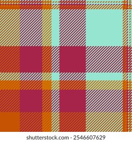 Checker background fabric tartan, merry christmas texture textile check. Awesome vector seamless plaid pattern in teal and red colors palette.