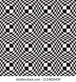 Checker canvas twisted and convex. Vector chess seamless pattern.