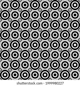 Checker circles. Vector black and white seamless circles in one. Black in white and vice versa pattern.