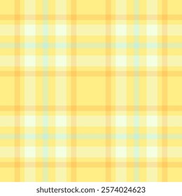 Checker fabric plaid pattern, 1970s check tartan vector. Old seamless background texture textile in light and yellow colors.