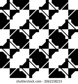 Checker and geometric repeated cells. Vector black and white checkered abstract canvas.