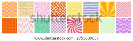Checker Grid Pattern Kit. Groovy Y2k Checkerboard Background. 90s Retro Modern Chess Board Set. 1970 Trippy Grid Background. Cute Y2k Texture Pack Bg. Wavy Square Fun Checkerboard Pattern Bundle.