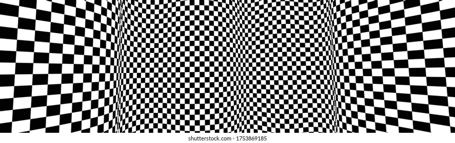 Checker pattern mesh in 3d dimensional perspective vector abstract background, formula 1 race flag texture, black and white checkered illustration.