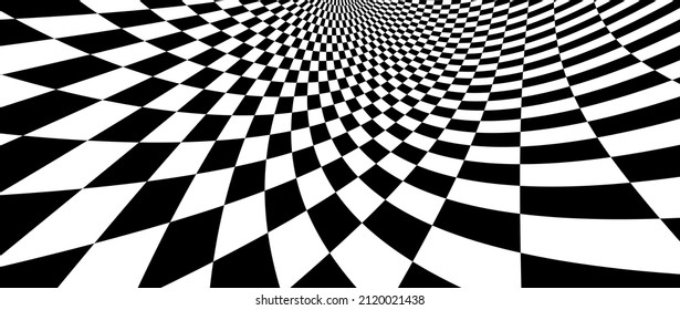 Checker Pattern Mesh In 3d Dimensional Perspective Vector Abstract Background, Formula 1 Race Flag Texture, Black And White Checkered Illustration.