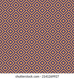 Checker pattern in orange and blue maze. Orange and blue square stripes maze pattern. Colorful checker background.