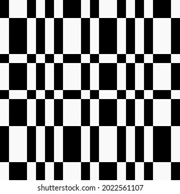 Checker squares and rectangles cells wallpaper. Vector black and white chessboard canvas.