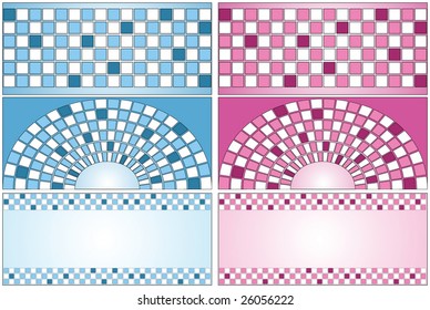 Checker Tablecloth pattern backgrounds - 3 style versions in blue or pink