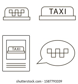 Checker taxi different objects. Car call and parking signs. Design elements for web, banners, poster, ui. Vector icons set isolated on white background.