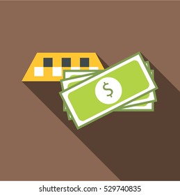 Checker taxi with money icon. Flat illustration of checker taxi with money vector icon for web