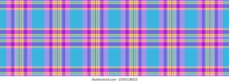 Checker textile background plaid, christmas card check seamless pattern. Merry christmas vector fabric texture tartan in cyan and magenta colors palette.