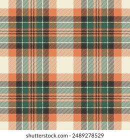 Checker textile background plaid, decorative fabric texture vector. Copy space check seamless tartan pattern in orange and light colors palette.