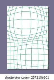 Checkerboard abstract poster. White postcard with green grid. Minimalistic creativity and art. Template and layout. Flat vector illustration isolated on grey background
