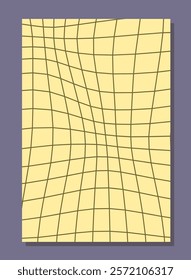 Checkerboard abstract poster. Yellow postcard with grid. Minimalistic creativity and art. Graphic element for website. Flat vector illustration isolated on grey background