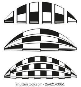 Checkerboard arc icon. Patterned curve symbol. Black white Vector. Geometric shape design.