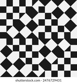 Checkerboard background. Chessboard geometric seamless pattern. Groovy pattern. Geometric abstract retro vintage backdrop. Background of black white squares and rhombuses. Checkered wallpaper.