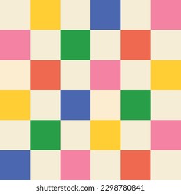 Checkerboard background. Geometric pastel square texture in vintage y2k style. Hippie 70s pattern.  Plaid pattern background.