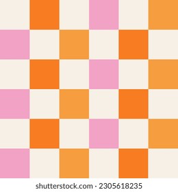 Checkerboard background. Geometric pastel square texture in vintage y2k style. Hippie 70s pattern. Plaid pattern background. Pink, yellow, and orange colors. 
 svg