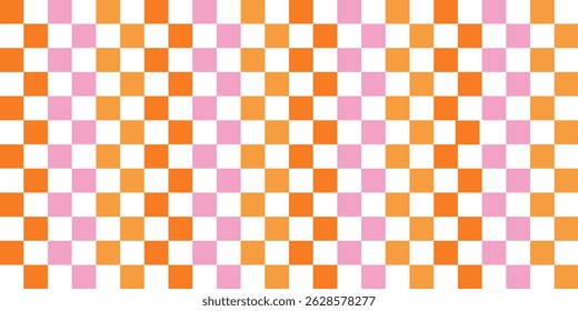 Checkerboard background. Geometric pastel square texture in vintage y2k style. Hippie 70s pattern. Plaid pattern background. Pink, yellow, and orange colors. 
vector
