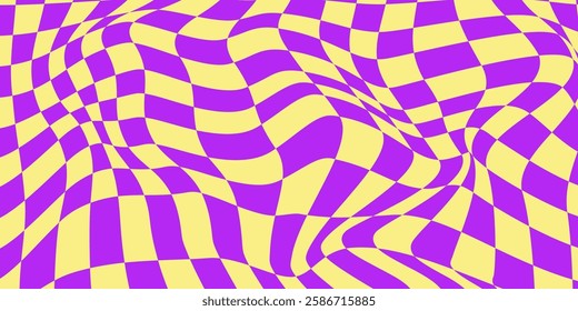 Checkerboard background neon bright color. Groovy checker psychedelic print. Acid trippy background.