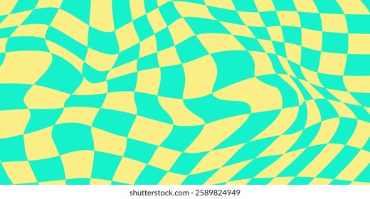 Checkerboard background neon bright color. Groovy checker psychedelic print. Acid trippy background.