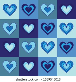 A checkerboard of blue hearts 