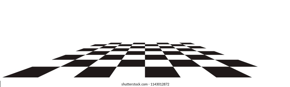 Checkerboard, chessboard, checkered plane in angle perspective. Tilted, vanishing empty floor.