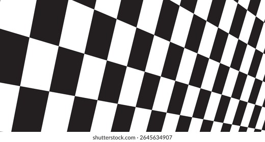 Checkerboard, chessboard, checkered plane in angle perspective. Tilted, vanishing empty floor.