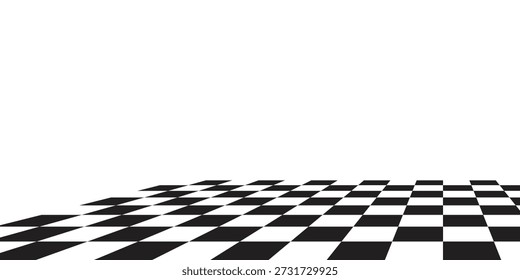Checkerboard, chessboard, checkered plane in angle perspective. Tilted, vanishing empty floor.	