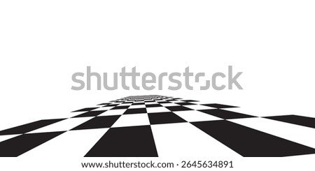 Checkerboard, chessboard, checkered plane in angle perspective. Tilted, vanishing empty floor.