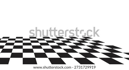 Checkerboard, chessboard, checkered plane in angle perspective. Tilted, vanishing empty floor.	