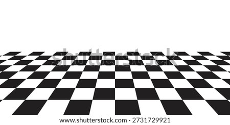 Checkerboard, chessboard, checkered plane in angle perspective. Tilted, vanishing empty floor.	