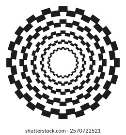 Checkerboard circle pattern. Bold geometric design. Black and white contrast. Abstract vector shape.