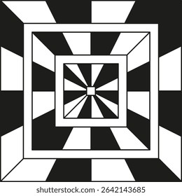 Checkerboard cone icon. Geometric peak symbol. Black white Vector. Triangular pattern design.