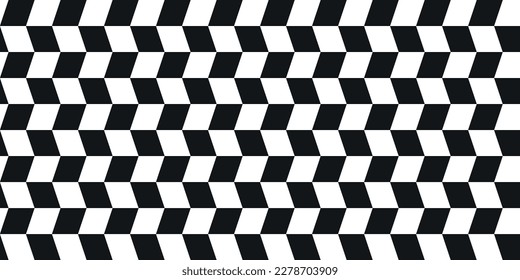 Checkerboard convex pattern. Optical racing flag, black and white. Diagonal rectangles.