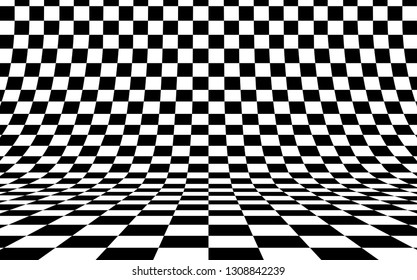 Checkerboard curved background empty in
perspective, vector illustration.